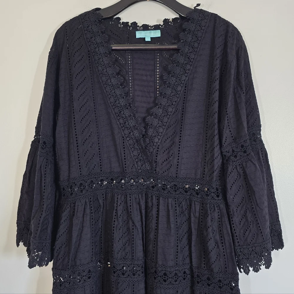 Melissa Odabash Victoria Broderie Anglaise Tiered Mini Dress Black Medium - Picture 8 of 12